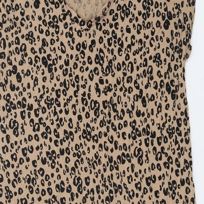 Marks and Spencer Womens Brown Animal Print Viscose Shift Size 10 Round Neck Pullover