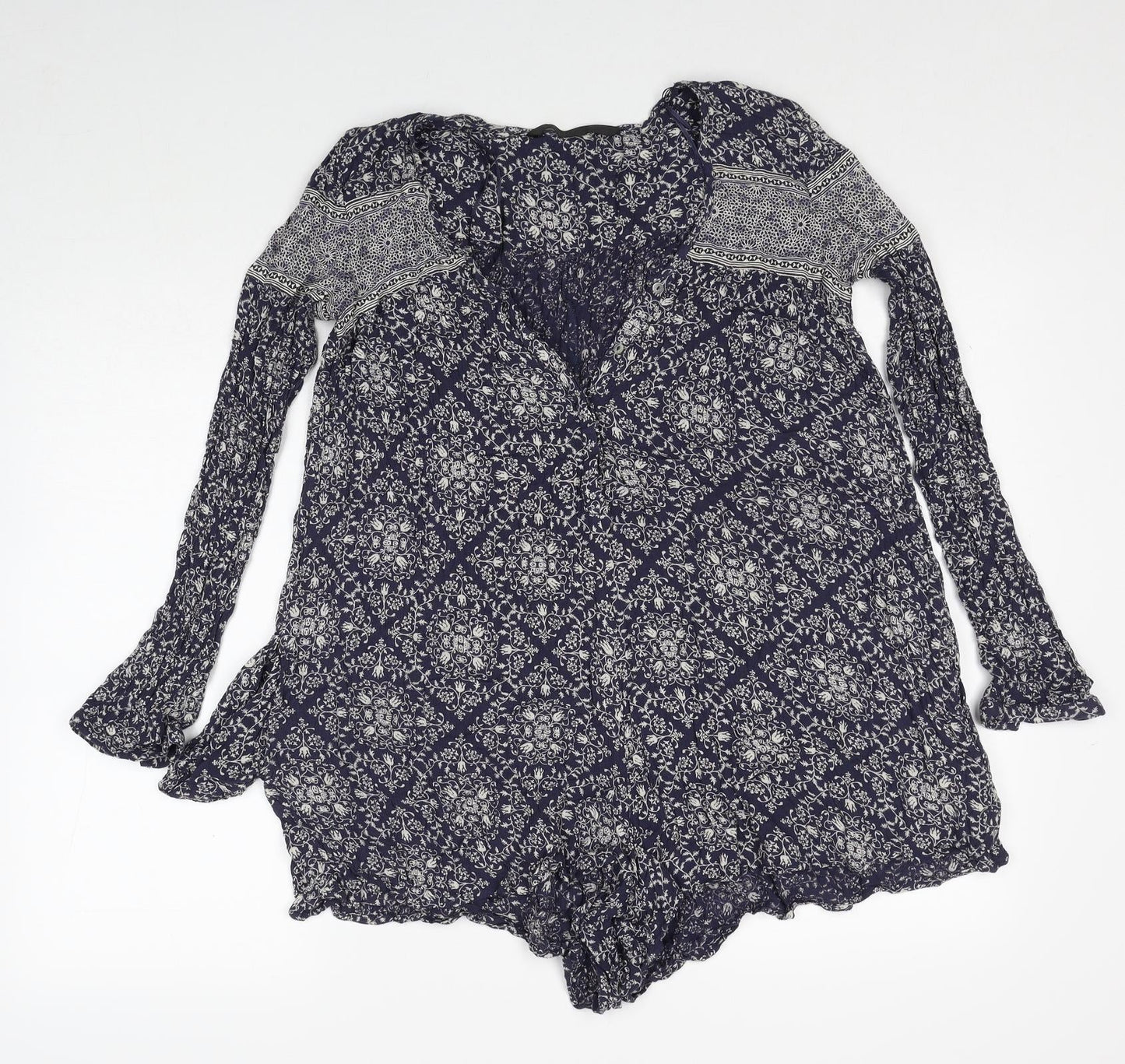 Zara Womens Blue Geometric Viscose Playsuit One-Piece Size XS Pullover