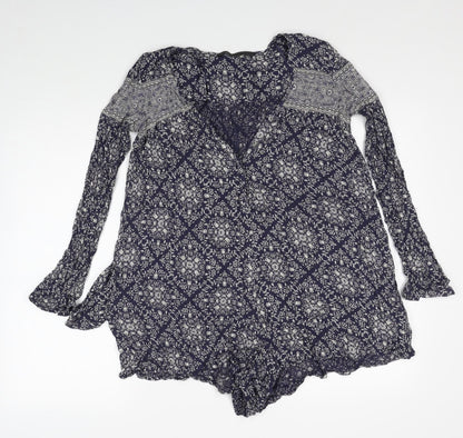 Zara Womens Blue Geometric Viscose Playsuit One-Piece Size XS Pullover