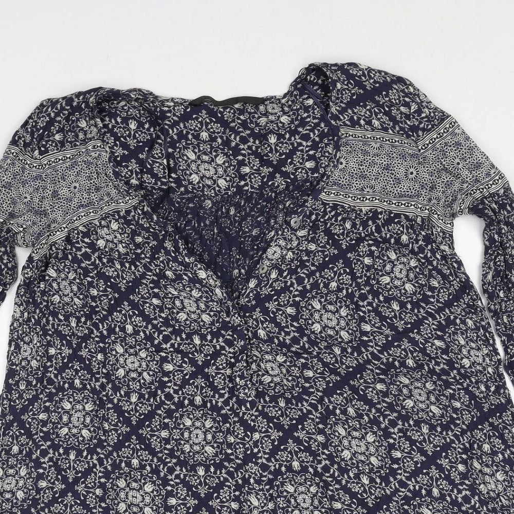 Zara Womens Blue Geometric Viscose Playsuit One-Piece Size XS Pullover