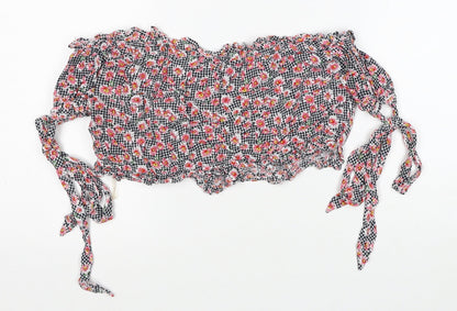 Glamorous Womens Multicoloured Geometric Cotton Cropped Blouse Size M Square Neck