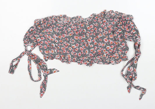 Glamorous Womens Multicoloured Geometric Cotton Cropped Blouse Size M Square Neck