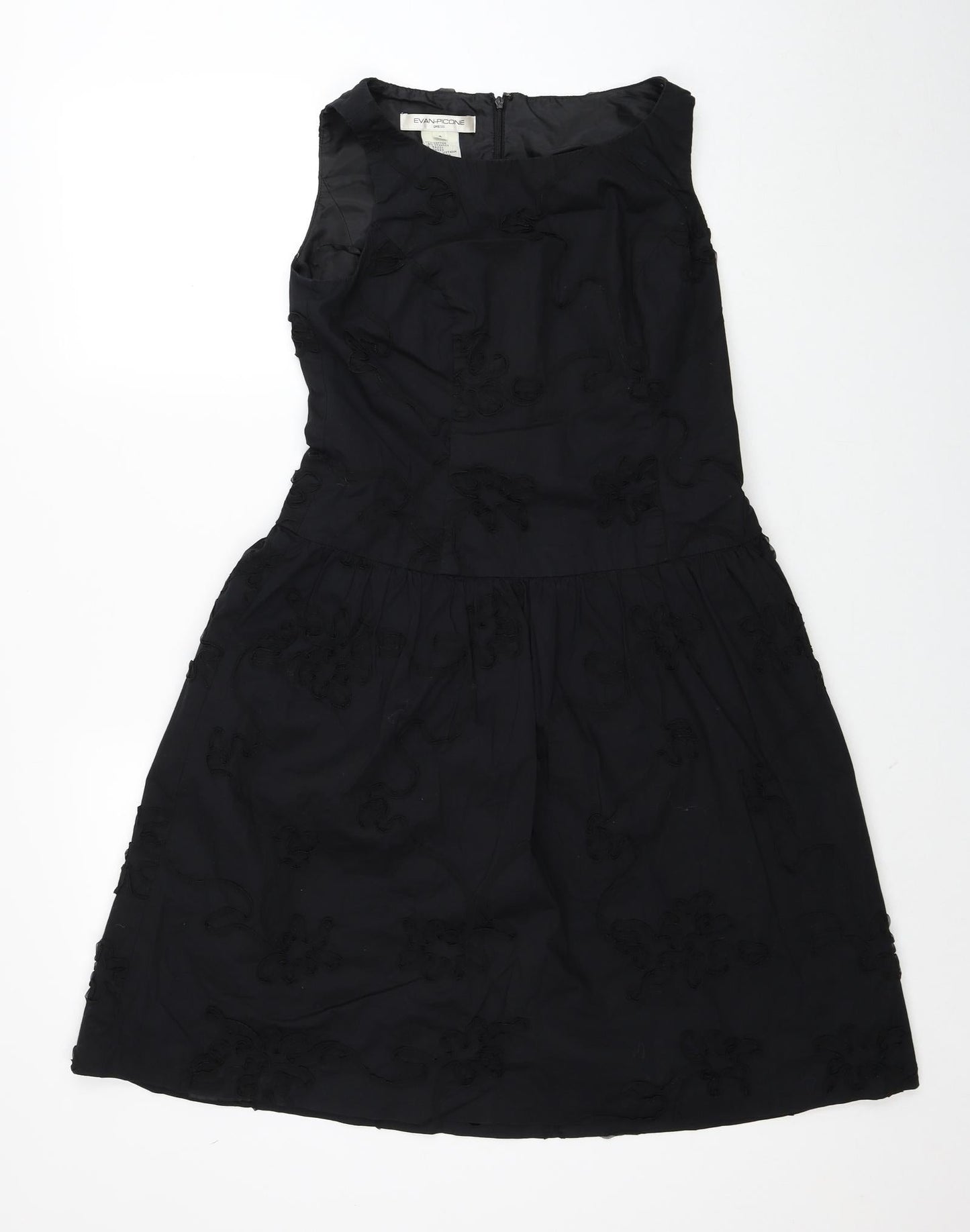 Evan-Pecone Womens Black Cotton Skater Dress Size 4 Boat Neck Zip