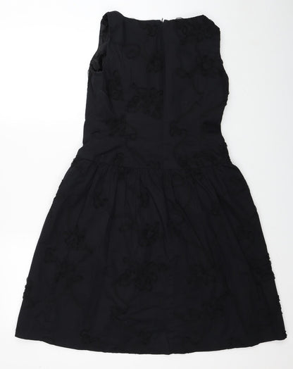 Evan-Pecone Womens Black Cotton Skater Dress Size 4 Boat Neck Zip