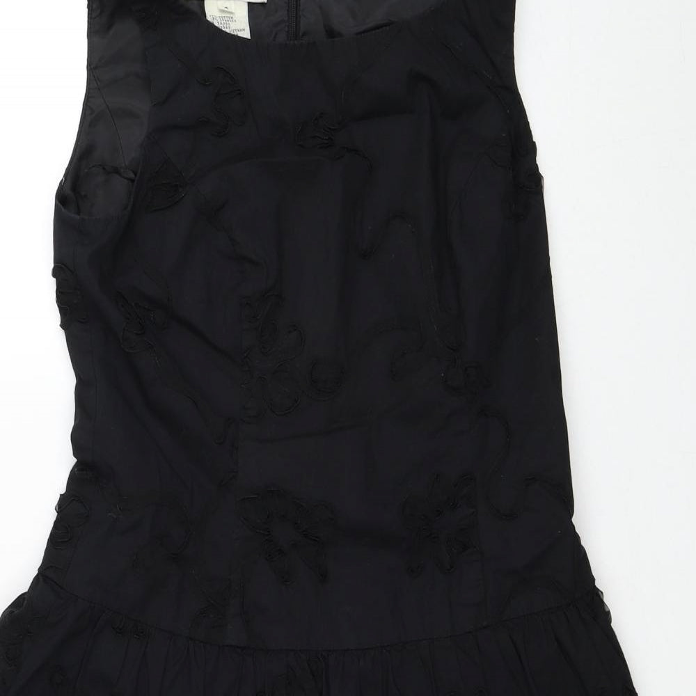 Evan-Pecone Womens Black Cotton Skater Dress Size 4 Boat Neck Zip
