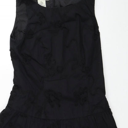 Evan-Pecone Womens Black Cotton Skater Dress Size 4 Boat Neck Zip