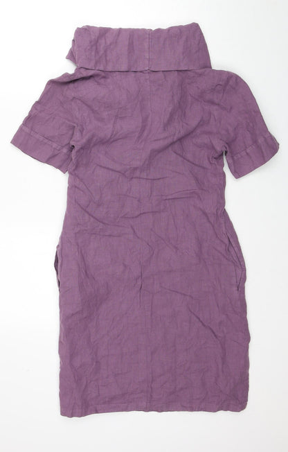 Luana Womens Purple Linen A-Line Size XS Roll Neck Pullover