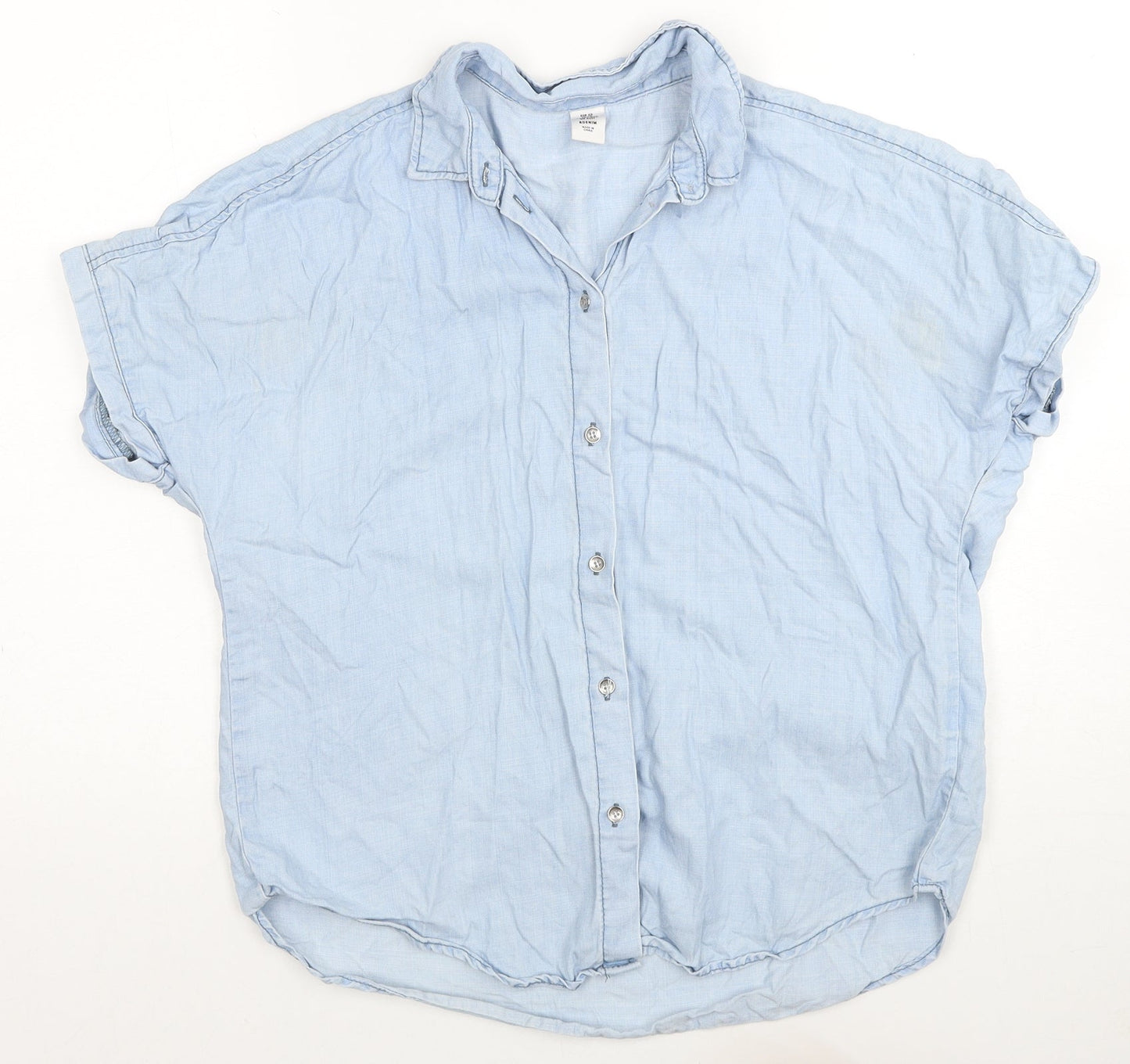 Womens UK Size XS H&M Blue Basic Button-Up