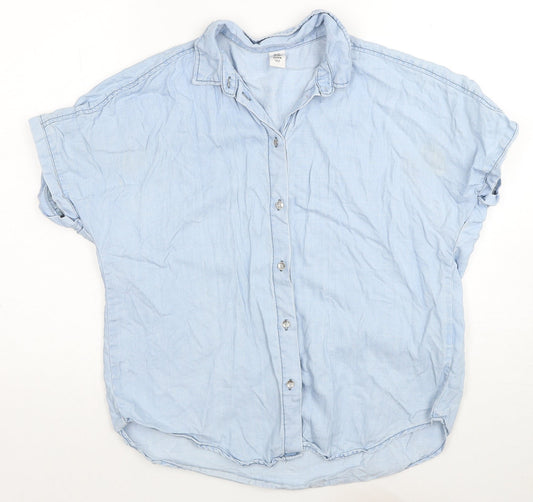 Womens UK Size XS H&M Blue Basic Button-Up