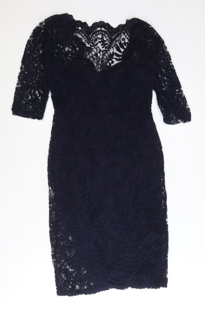 NEXT Womens Blue Geometric Polyester Pencil Dress Size 6 V-Neck Zip