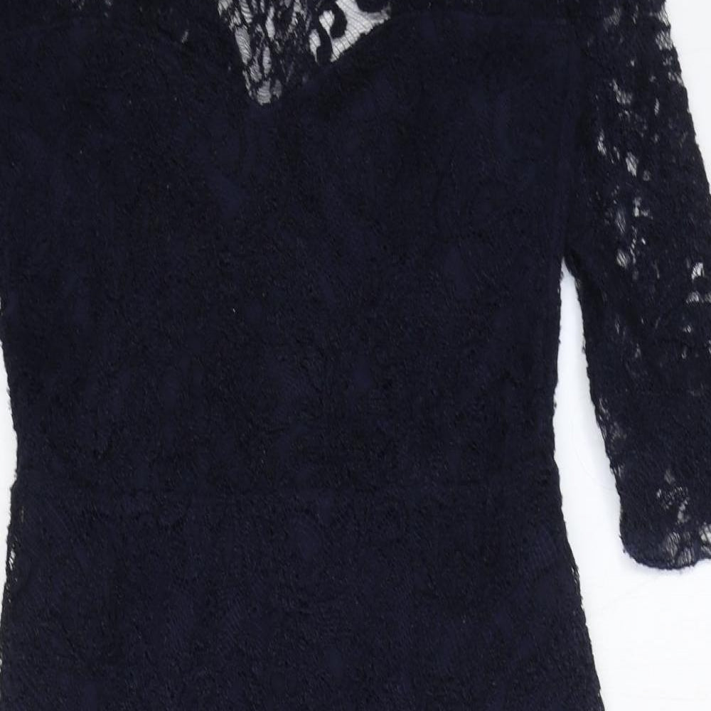 NEXT Womens Blue Geometric Polyester Pencil Dress Size 6 V-Neck Zip