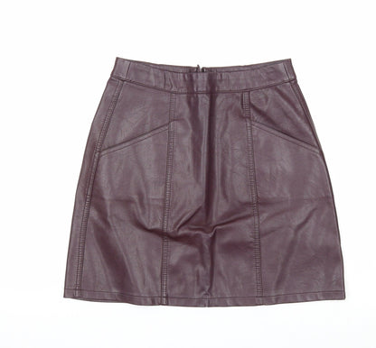 New Look Womens Purple Viscose A-Line Skirt Size 6 Zip