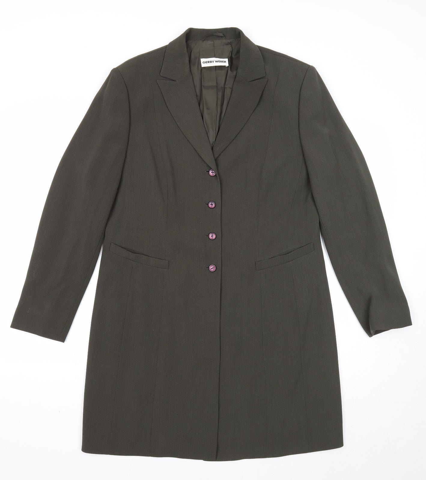 Gerry Weber Womens Green Overcoat Coat Size 14 Button