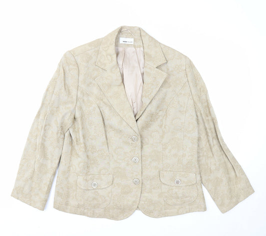 FRANK WALDER Womens Beige Geometric Jacket Blazer Size 16 Button