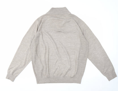 George Mens Beige V-Neck Acrylic Pullover Jumper Size L Long Sleeve