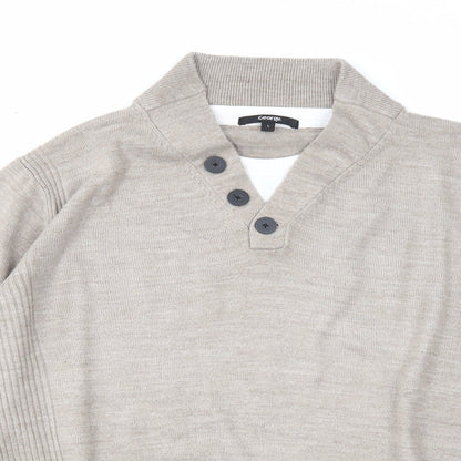 George Mens Beige V-Neck Acrylic Pullover Jumper Size L Long Sleeve