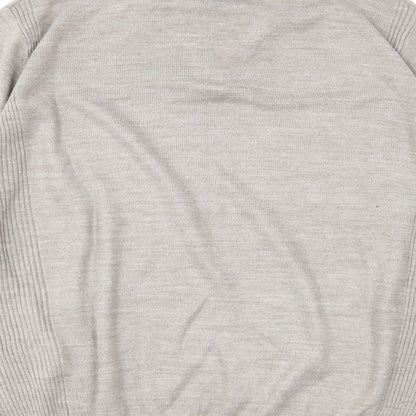 George Mens Beige V-Neck Acrylic Pullover Jumper Size L Long Sleeve