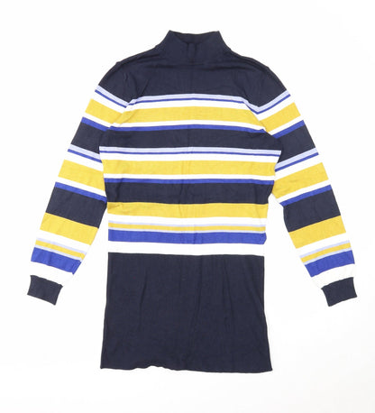 Marks and Spencer Womens Blue High Neck Striped Viscose Tunic Jumper Size 12