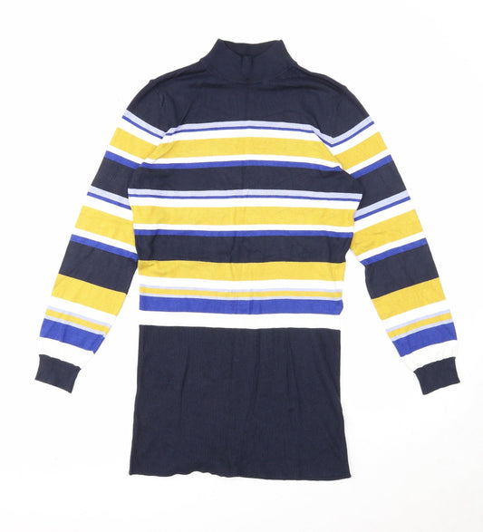 Marks and Spencer Womens Blue High Neck Striped Viscose Tunic Jumper Size 12