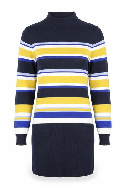 Marks and Spencer Womens Blue High Neck Striped Viscose Tunic Jumper Size 12