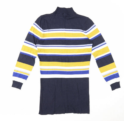 Marks and Spencer Womens Blue High Neck Striped Viscose Tunic Jumper Size 12