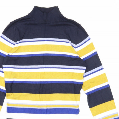 Marks and Spencer Womens Blue High Neck Striped Viscose Tunic Jumper Size 12