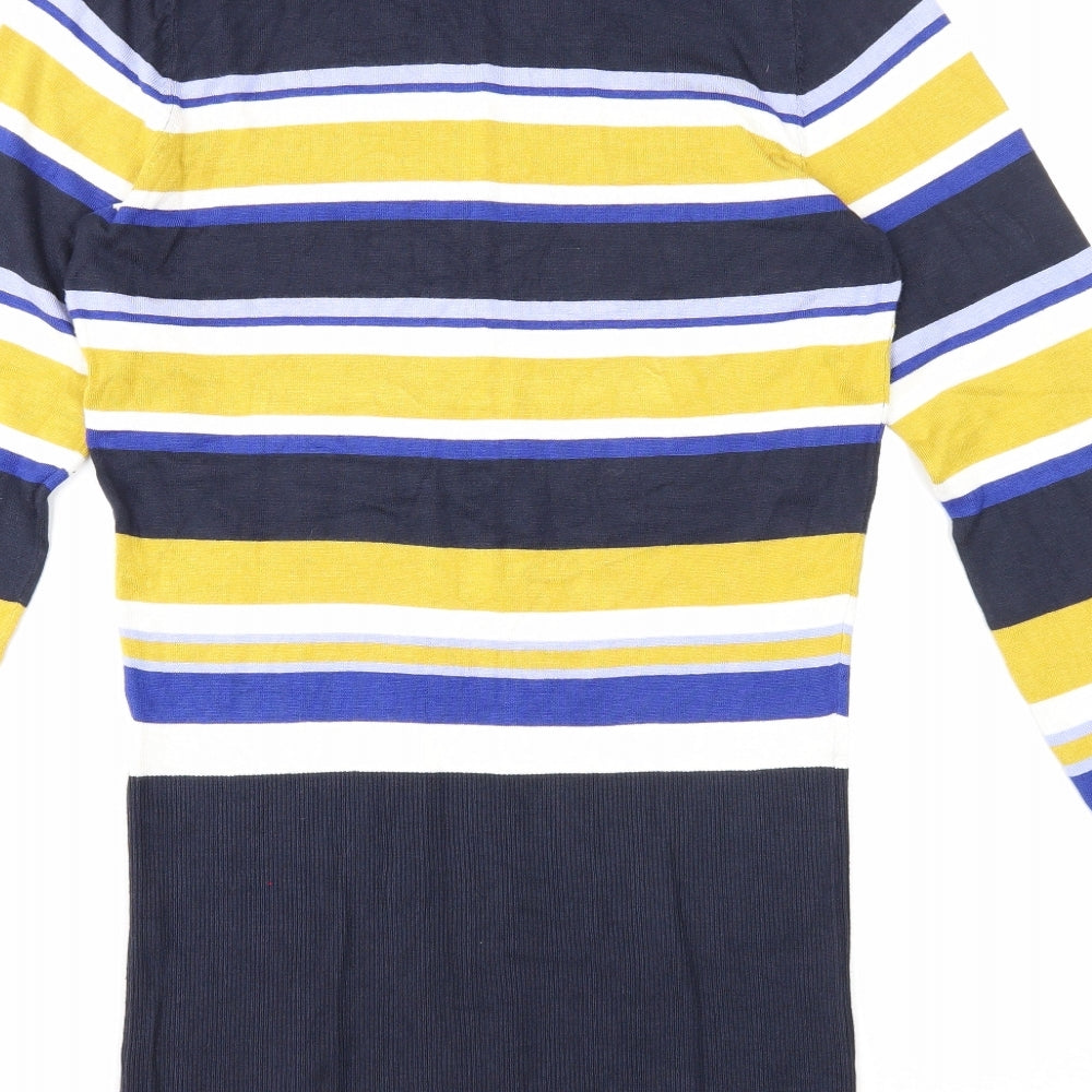 Marks and Spencer Womens Blue High Neck Striped Viscose Tunic Jumper Size 12
