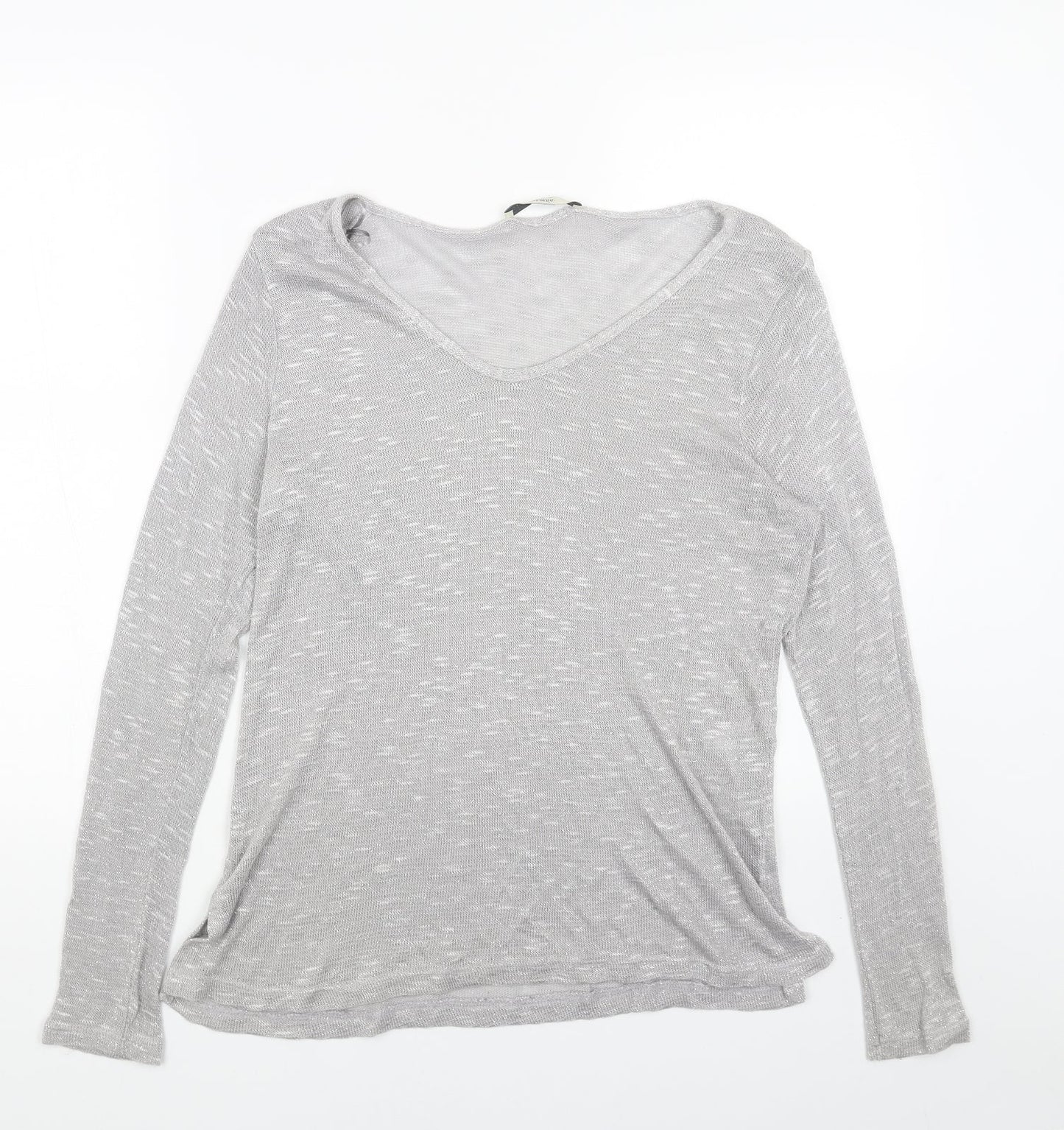 George Womens Silver V-Neck Acrylic Pullover Jumper Size 12