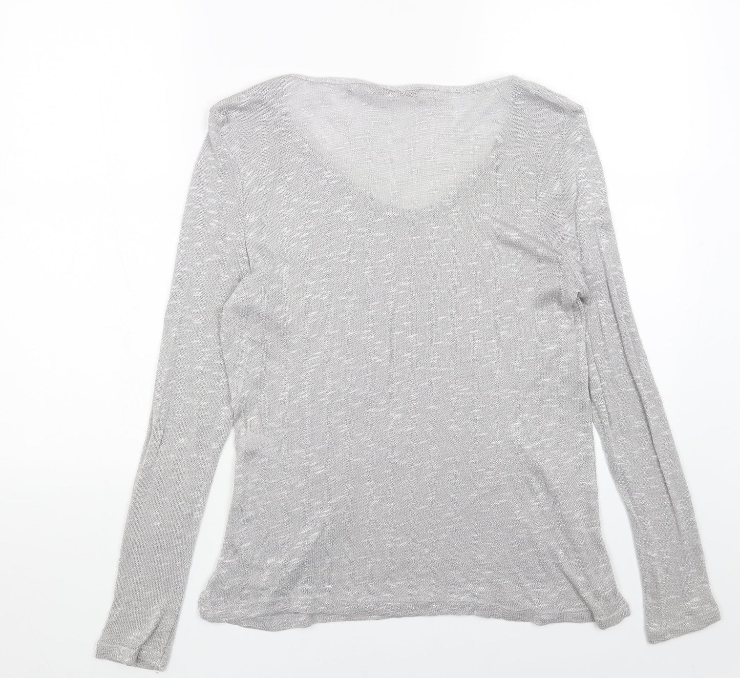 George Womens Silver V-Neck Acrylic Pullover Jumper Size 12