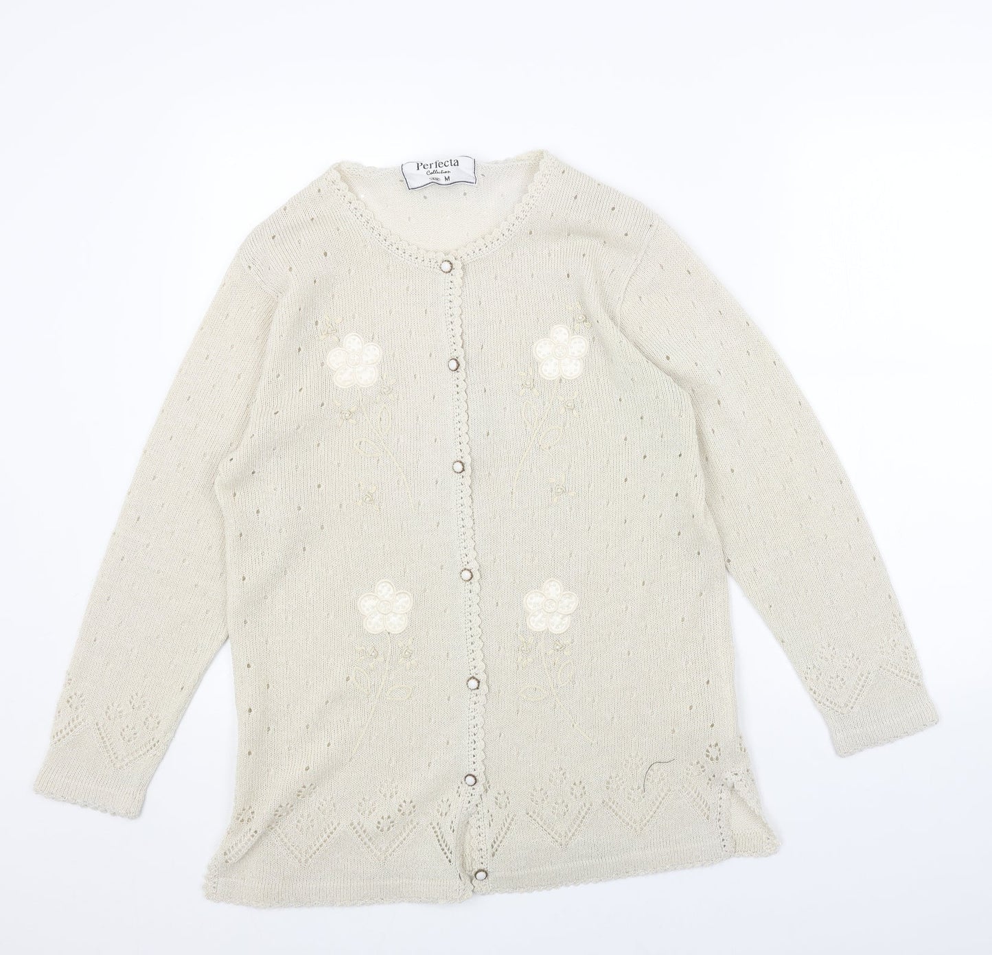 PERFECTA Womens Beige Round Neck Acrylic Cardigan Jumper Size M