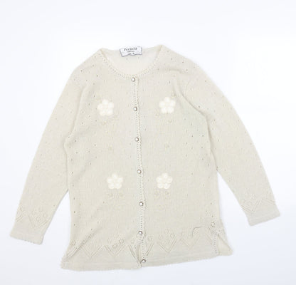 PERFECTA Womens Beige Round Neck Acrylic Cardigan Jumper Size M
