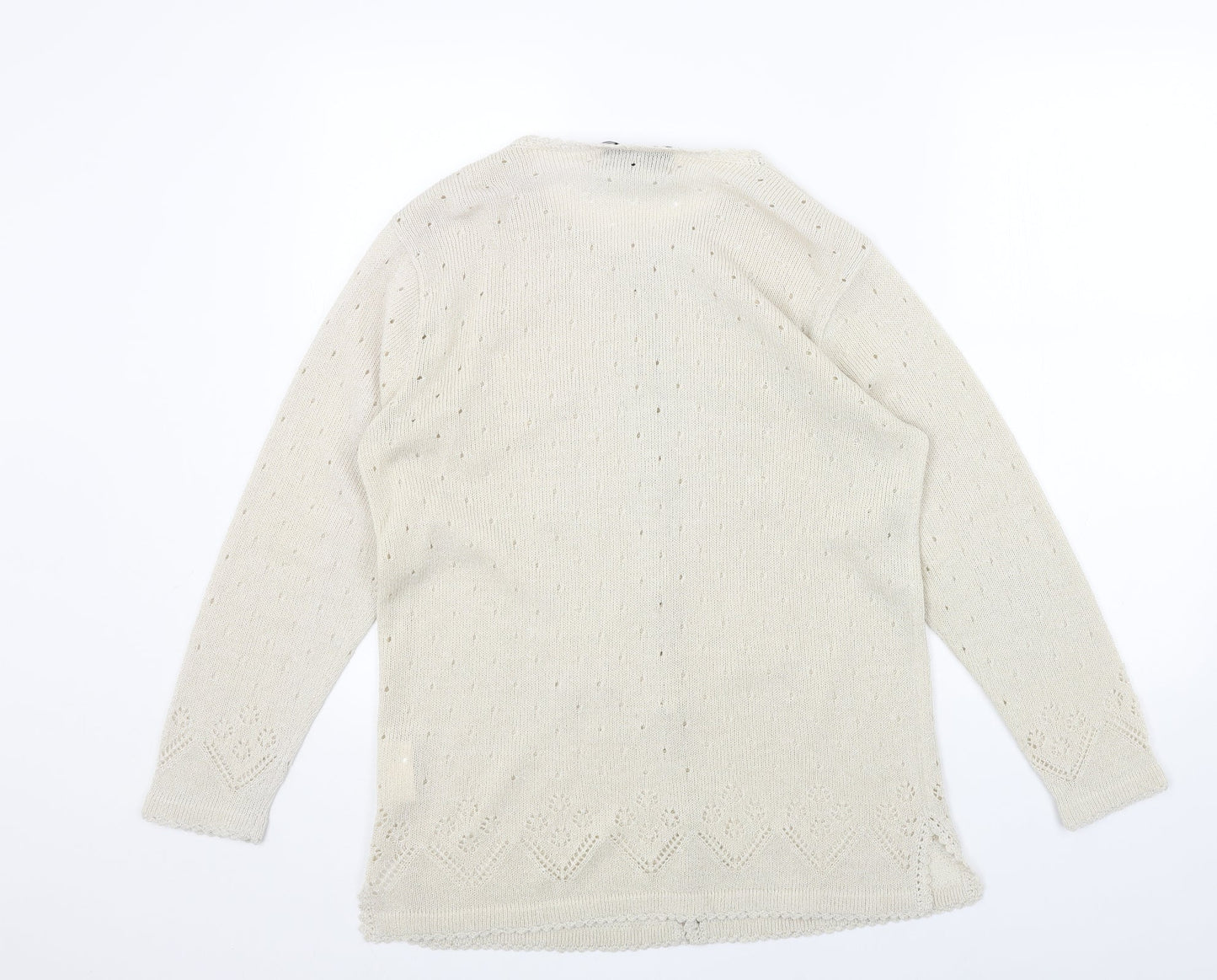 PERFECTA Womens Beige Round Neck Acrylic Cardigan Jumper Size M