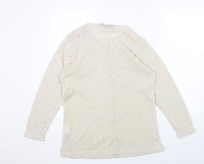 PERFECTA Womens Beige Round Neck Acrylic Cardigan Jumper Size M