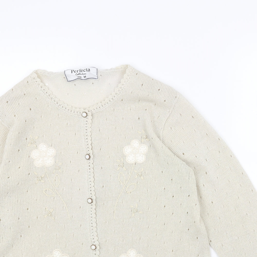 PERFECTA Womens Beige Round Neck Acrylic Cardigan Jumper Size M