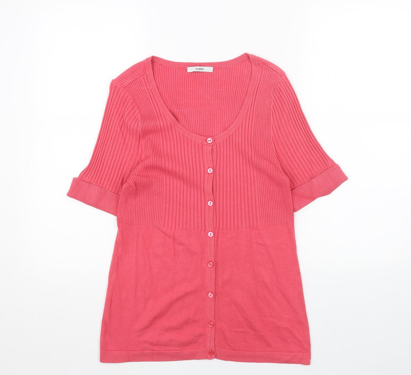 George Womens Pink Scoop Neck Acrylic Cardigan Jumper Size 12