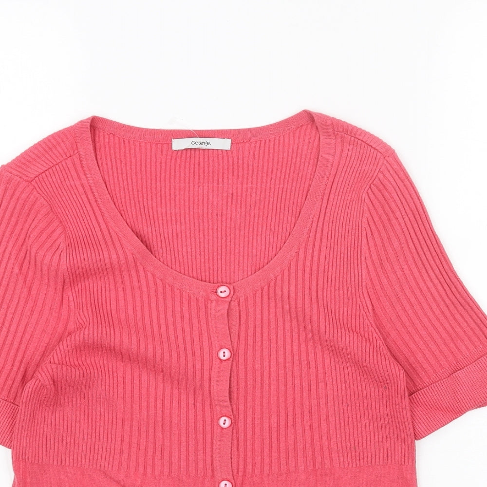 George Womens Pink Scoop Neck Acrylic Cardigan Jumper Size 12