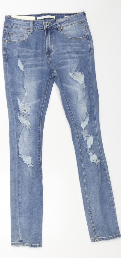 selfie 22 Womens Blue Cotton Straight Jeans Size 6 L28 in Regular Button - Distressed