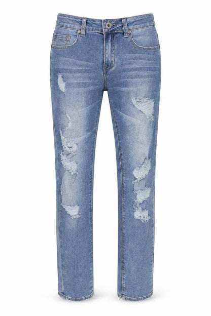selfie 22 Womens Blue Cotton Straight Jeans Size 6 L28 in Regular Button - Distressed