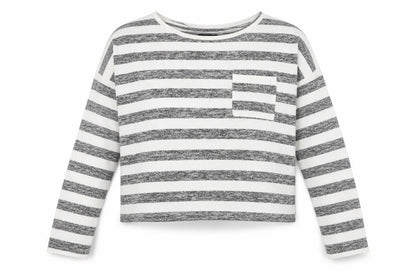 Candy Couture Womens Grey Round Neck Striped Polyester Pullover Jumper Size 14