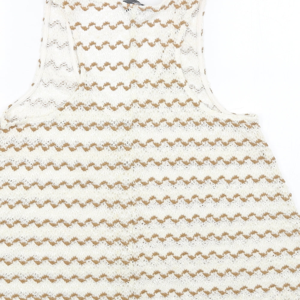 NEXT Womens Beige Striped Cotton Basic Tank Size 10 V-Neck