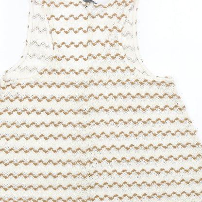 NEXT Womens Beige Striped Cotton Basic Tank Size 10 V-Neck