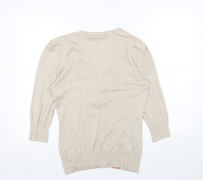F&F Womens Beige Scoop Neck Acrylic Pullover Jumper Size 12