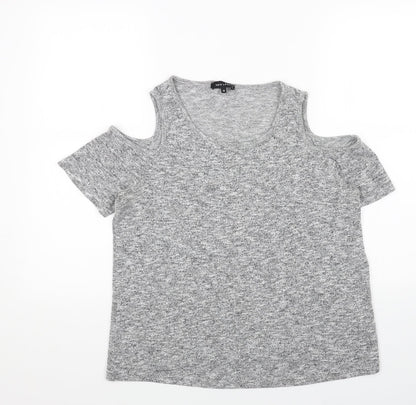 New Look Womens Grey Scoop Neck Acrylic Pullover Jumper Size 12 - Cold Shoulder