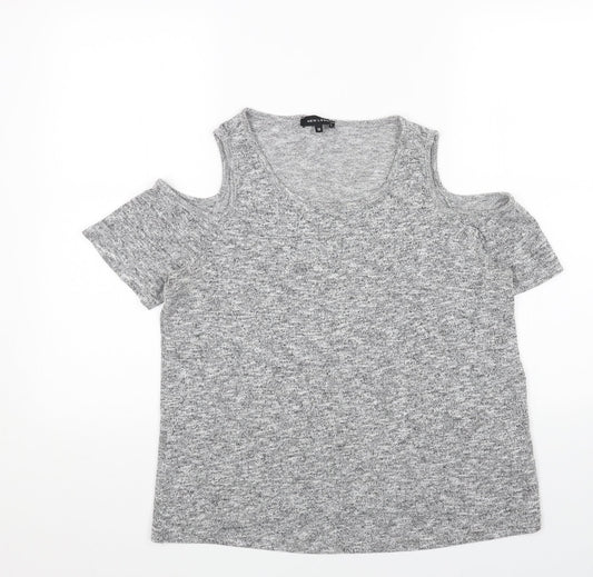 New Look Womens Grey Scoop Neck Acrylic Pullover Jumper Size 12 - Cold Shoulder