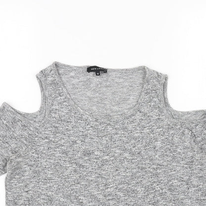 New Look Womens Grey Scoop Neck Acrylic Pullover Jumper Size 12 - Cold Shoulder