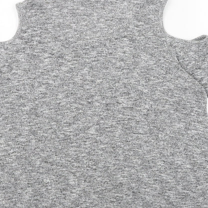 New Look Womens Grey Scoop Neck Acrylic Pullover Jumper Size 12 - Cold Shoulder