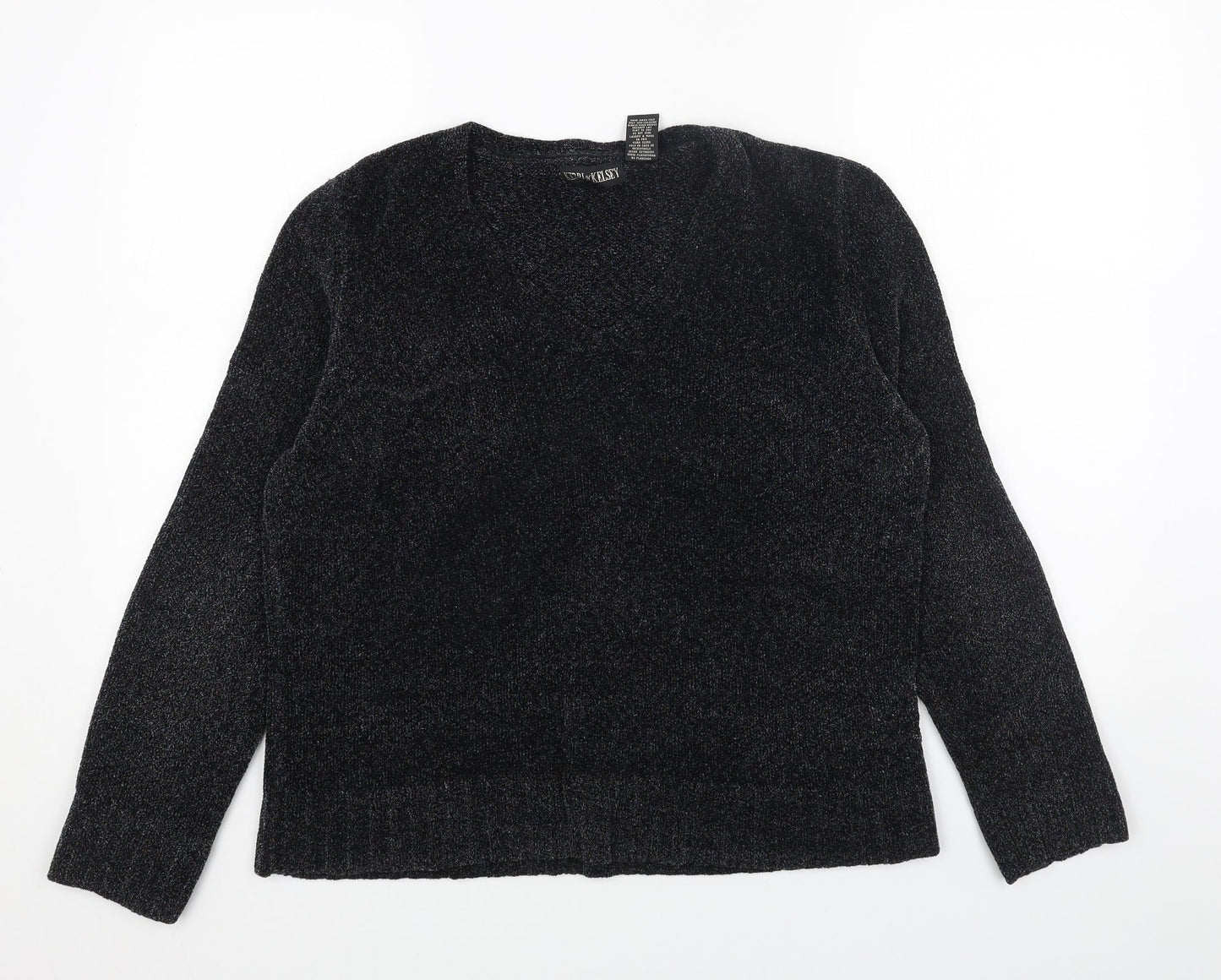 KERRI N KELSEY Womens Grey V-Neck Acrylic Pullover Jumper Size L