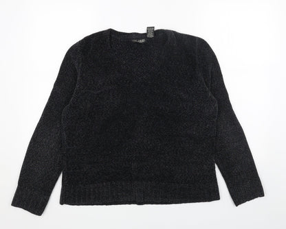 KERRI N KELSEY Womens Grey V-Neck Acrylic Pullover Jumper Size L