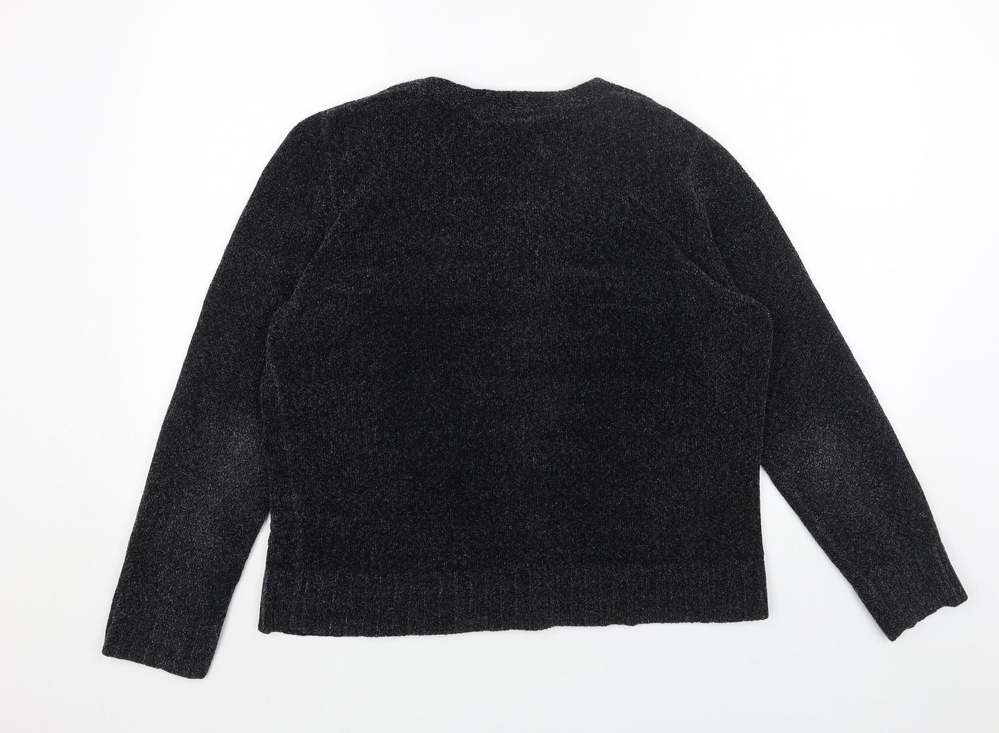 KERRI N KELSEY Womens Grey V-Neck Acrylic Pullover Jumper Size L