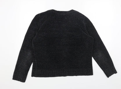 KERRI N KELSEY Womens Grey V-Neck Acrylic Pullover Jumper Size L